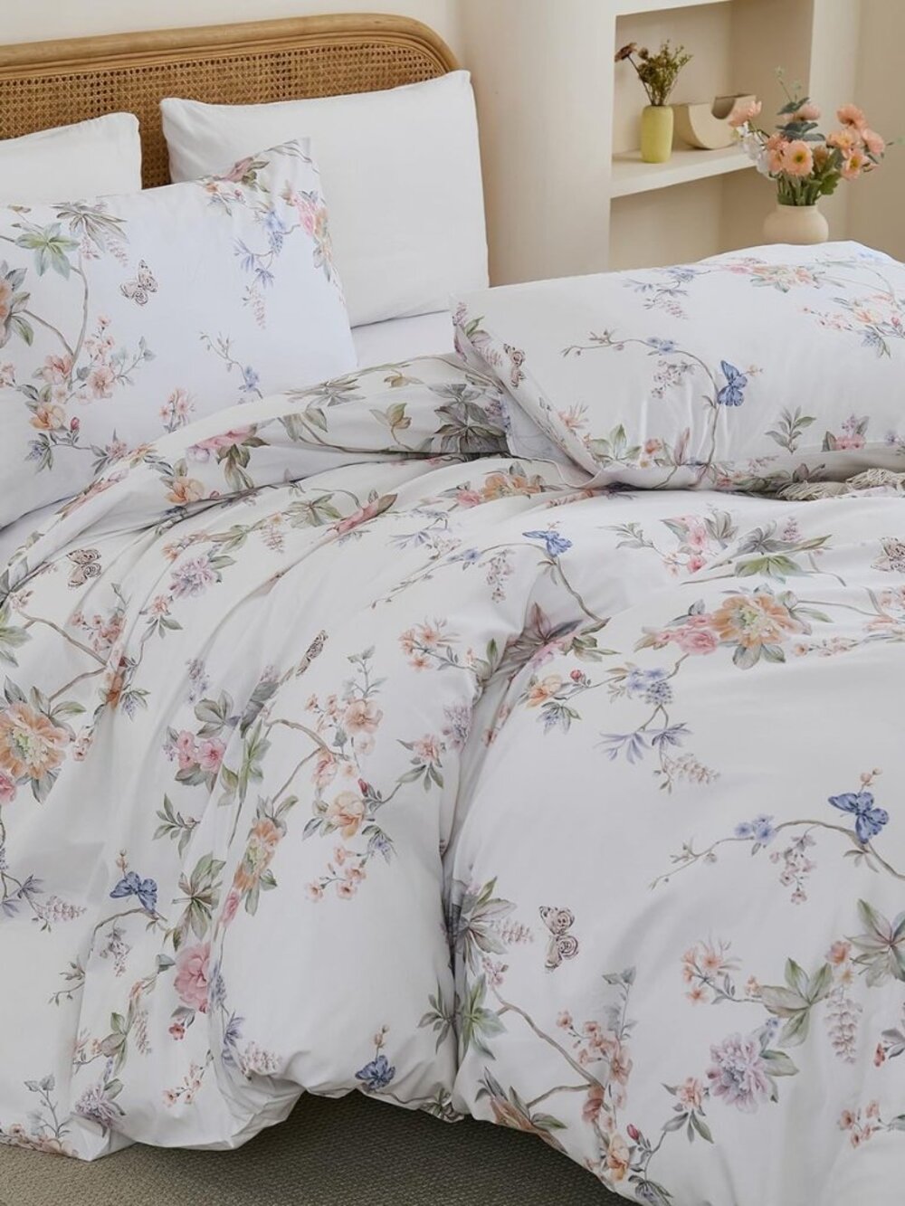 100% Cotton Duvet Cover Queen Size – Elegant French Romantic Floral Duvet Cover